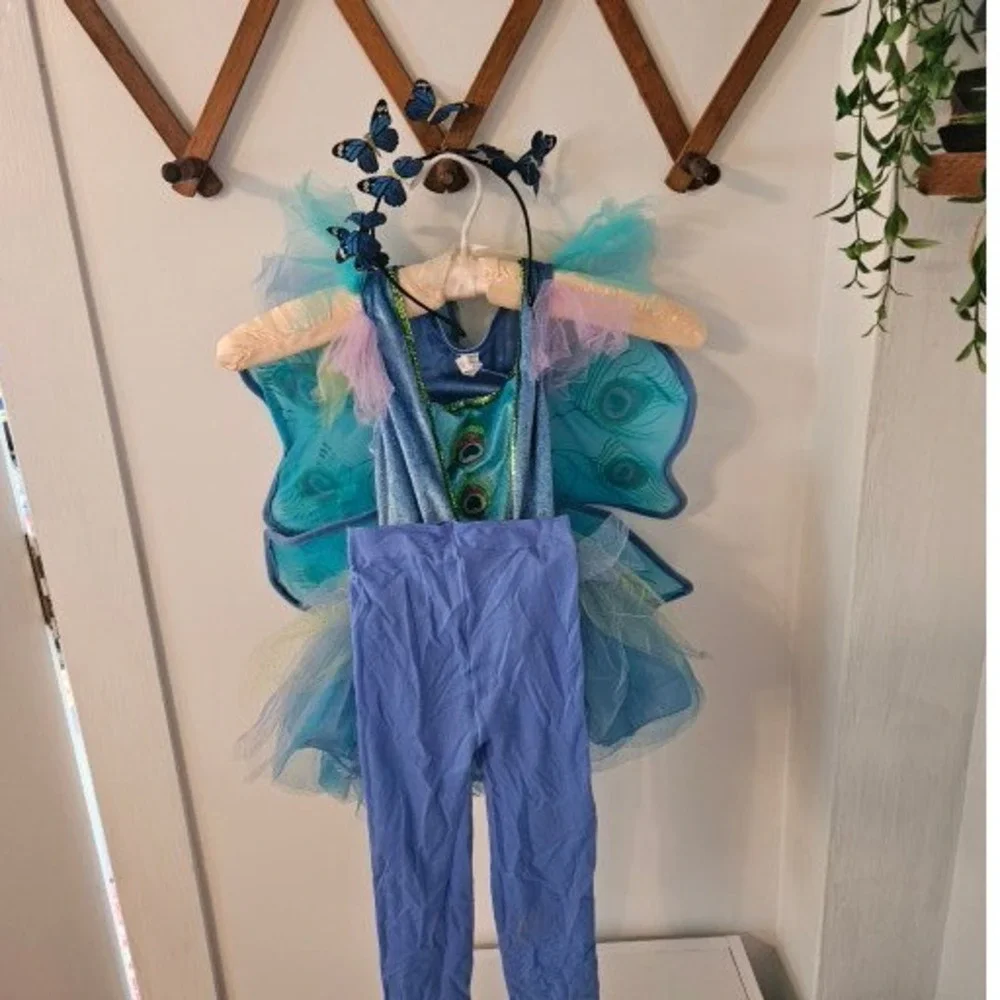 Peacock Princess Costume Dress Wings Leggings Headband‎ Toddler 3-4